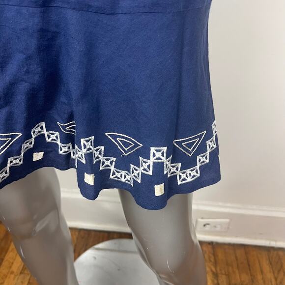 Red Carter Phoebe Mini Dress Linen Cotton Embroidered Navy Cold Shoulder Sz S - Picture 7 of 10